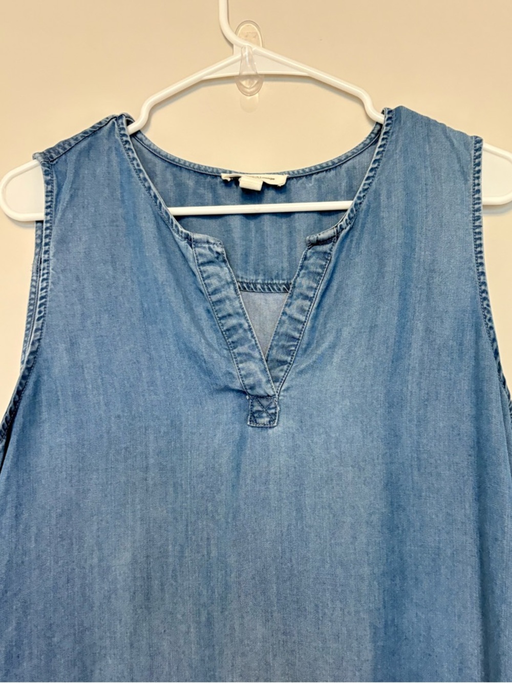 Beach Lunch Lounge Large Denim Shift Dress Lyocell Sleeveless Western Coastal - Picture 2 of 9